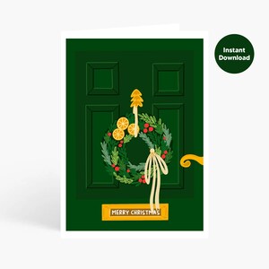 Druckbare Weihnachtskarte, Frohe Weihnachten Karte, Weihnachtstür Karte, Urlaub Grußkarte, Instant Download, Weihnachten Winter Ferien, 5x7