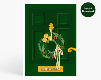 Festive Christmas Door Greeting Card (Instant Download)