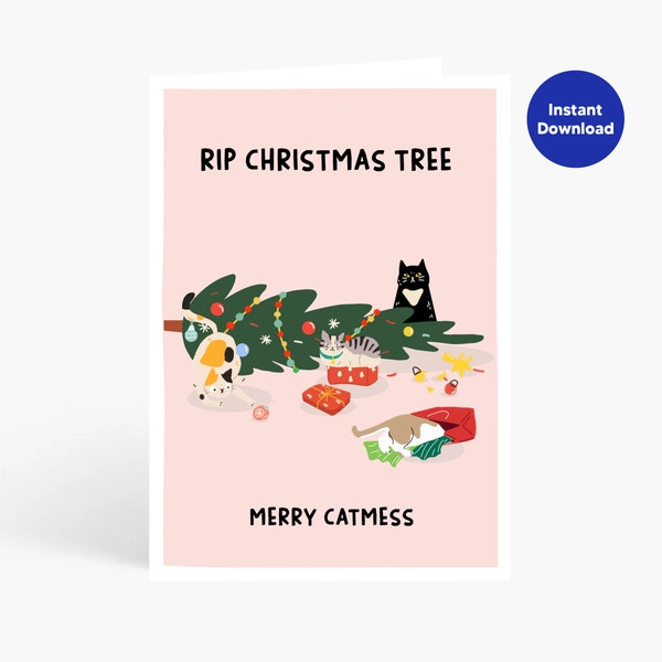 RIP Christmas Tree Cat Christmas Card, Funny Christmas Tree Card, Funny Cat Christmas Card,  Grumpy cat, Sarcastic cat, Digital download