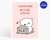 9 Lives Cat Valentines Card, Anniversary card, 9 LIVES with you, Love Cat Card, card for her, card for him, Love Card, Romantic Card