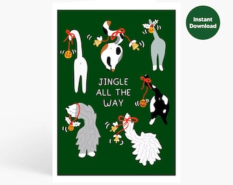 Printable Christmas Cat Funny Card, Funny Cat Christmas Card, Cat Holiday Greeting Card, Digital Download, Grumpy Cat Card