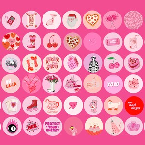 60 icônes de couverture de surbrillance Instagram rétro, couvertures de surbrillance groovy, tons rouges et roses, pack d'icônes de surbrillance esthétique IG Story, couverture rouge rose image 3