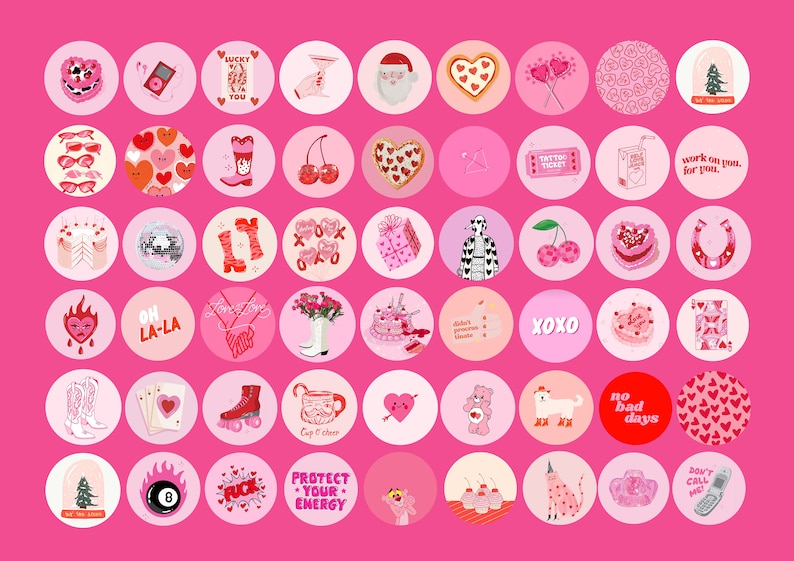 60 icônes de couverture de surbrillance Instagram rétro, couvertures de surbrillance groovy, tons rouges et roses, pack d'icônes de surbrillance esthétique IG Story, couverture rouge rose image 3