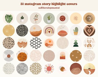 80 Boho Instagram Highlight Covers: Brown Beige Icons (Digital Download)