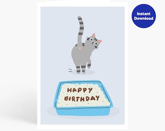 Funny Cat Birthday Card, Birthday Printable Card, Funny Cat Printable Birthday Card, Cat poop, Instant Download, Funny Birthday