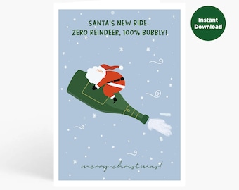 Funny Santa Christmas Card: Champagne Ride, Holiday Wishes (Digital Download)