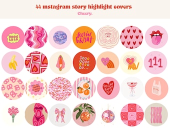 44 Retro Instagram Highlight Cover Icons, Groovy Highlight Covers, Pink Orange Tones Aesthetic IG Story Highlight Icon Pack,  Story Icons
