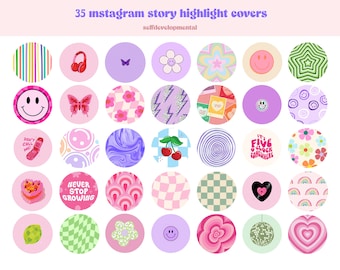36 Groovy Retro Instagram Highlight Covers | Summer Highlight Cover | Colorful Highlights | bright highlights I pink, purple, green colors