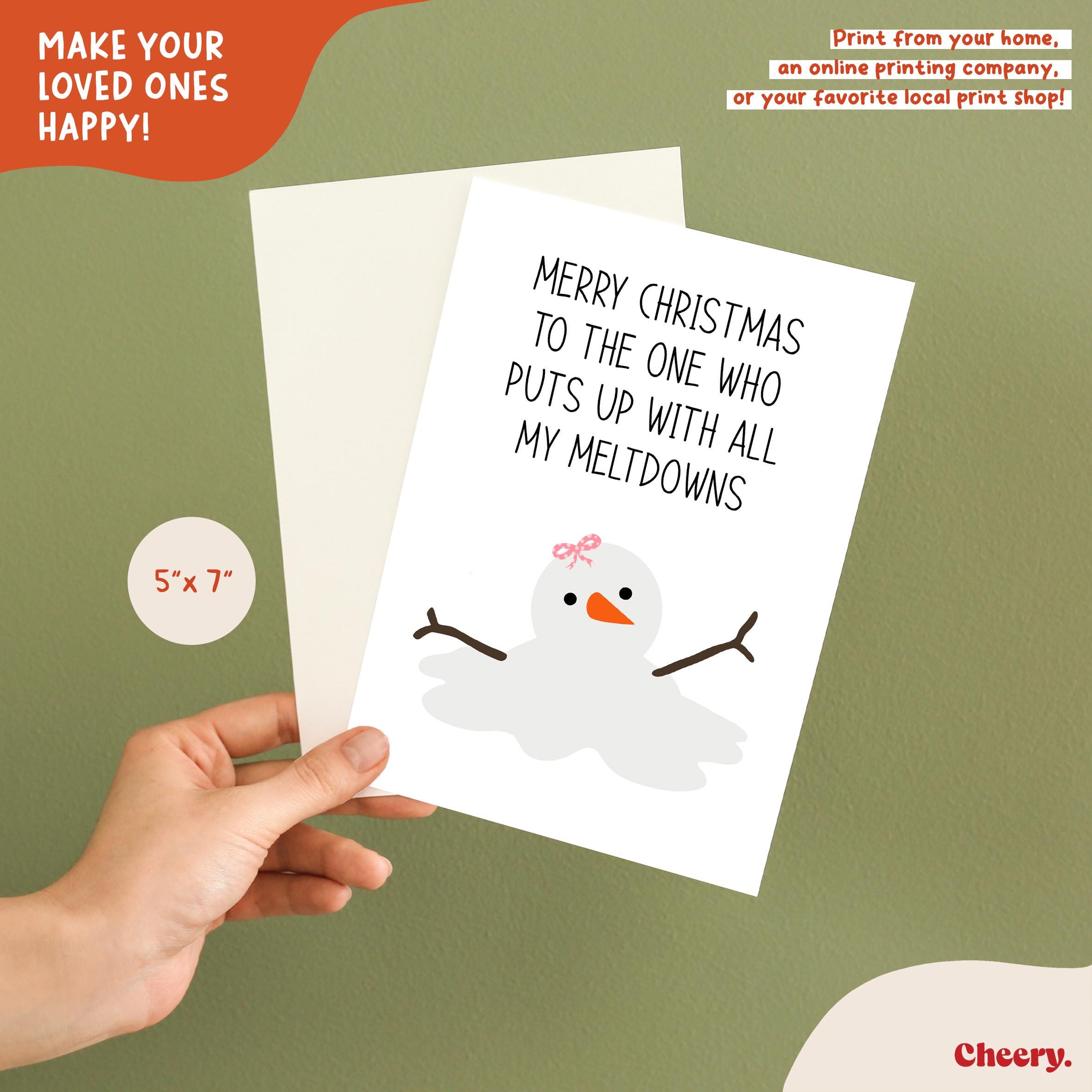 夫や彼氏への面白いクリスマスカード、印刷可能なかわいいクリスマスカード、面白い雪だるまカード、クリスマスカード、メルトダウン、デジタルダウンロード -  Etsy 日本, image size:2362x2362