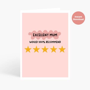 Cartão de mãe 5 estrelas, cartão engraçado para o dia das mães para impressão, mãe excelente, cartão engraçado para mãe, avaliação de mãe, melhor mãe, cartão para mãe, download instantâneo
