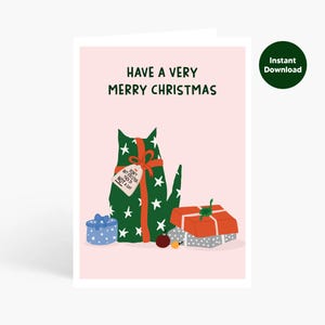Afdrukbare kerstkaart, Merry Christmas Cat-kaart, grappige kat cadeau kerstkaart, wenskaart, Instant Download, afdrukbare 5 x 7