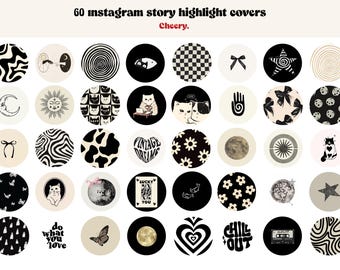 60 Retro Black Instagram Highlight Cover Icons, Black Tones Aesthetic IG Story, Groovy Highlight Covers, Highlight Icon Pack, Black Covers