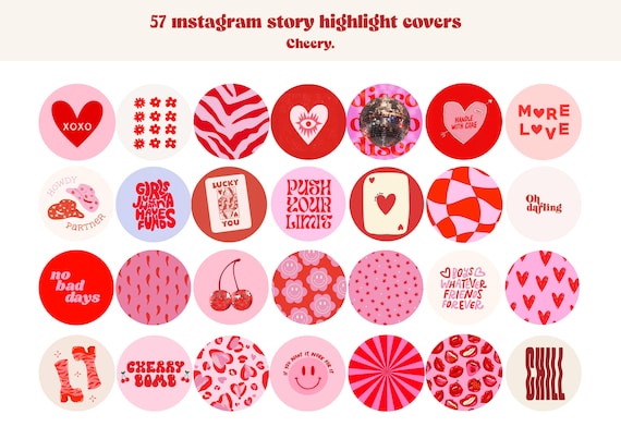 57 Retro Instagram Highlight Cover Icons, Groovy Highlight Covers, Red and Pink Tones Aesthetic IG Story Highlight Icon Pack, red pink cover