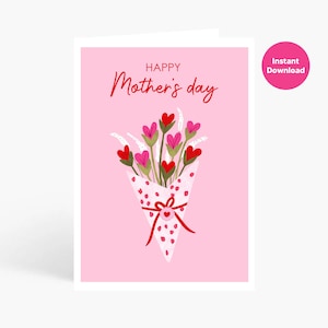 Mother&#39;s Day Flower Bouquet Card: Printable Mum Gift (Instant Download)