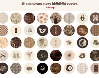 50 Retro Instagram Highlight Cover Icons, Groovy Highlight Cover, Beige Brown Tones Aesthetic IG Story Highlight Icon Pack, Brown Beige Icon