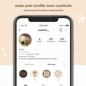 Puede incluir: Una captura de pantalla de una p&aacute;gina de perfil de Instagram con el nombre de usuario "evehadi._" y una foto de perfil de un gato. El perfil tiene 6 publicaciones, 201 seguidores y 222 seguidos. La biograf&iacute;a del perfil dice "Blog personal" e incluye un enlace a un sitio web. El perfil tambi&eacute;n tiene un bot&oacute;n "Siguiendo" y un bot&oacute;n "Mensaje". Debajo de los botones hay cinco destacados de historias de Instagram con varios dise&ntilde;os.