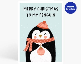 Cute Christmas Card I Printable Funny Christmas Card I Cute Penguin Christmas Card I Digital Download I Card for her I Card for him