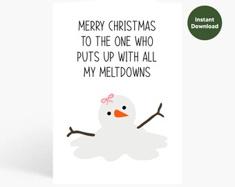 Funny Christmas Card for Husband or Boyfriend, Printable Cute
