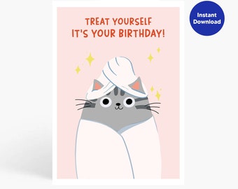 Funny Cat Birthday Card: Bathrobe Cat Printable (Instant Download)