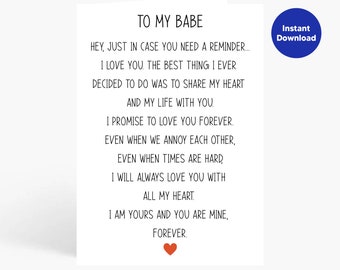 Printable Anniversary Cards, Romantic Anniversary Card, card for girlfriend/wife, card for boyfriend/husband, card for her/him, I Love You