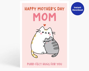 Cat Hugging Mother's Day Card: Printable Purr-fect Card (Digital Download)