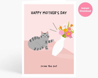 Funny Cat Mother's Day Card: Mischievous Feline (Instant Download)