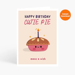 Cartão de feliz aniversário para impressão, cartão fofo de feliz aniversário, faça um desejo, download instantâneo, cartão para ela, cartão para ele, cartão de aniversário, fofinho