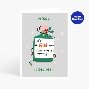 Cartão de Natal com Gin, Gin de Natal Engraçado, Amante de Gin, Download Digital, Cartão de Natal Engraçado, Cartão de Natal para Imprimir, Cartão para Ela, Ele