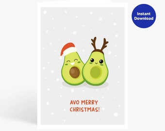 Avocado kerstkaart ik grappige kerstkaart ik Avo vrolijk kerstfeest ik seizoenen wenskaart ik digitale download ik kerstkaart voor ouders