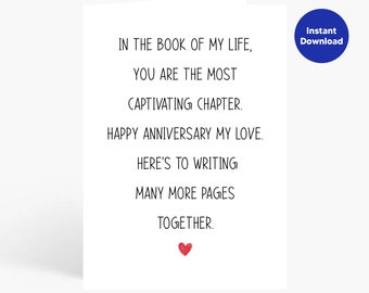 Printable Anniversary Cards, Romantic Anniversary Card, Card for wife, Card for husband, Card for her, Card for him, Love Card, Romantic