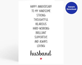 Romantic Anniversary Card For Husband: Red Heart Design (Digital Download)