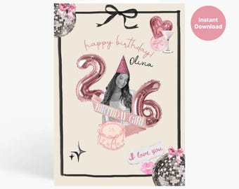 Tarjeta de cumpleaños con foto personalizada | Tarjeta de felicitación con collage de fotos personalizado | Regalo de cumpleaños imprimible de 5x7 | Descarga instantánea