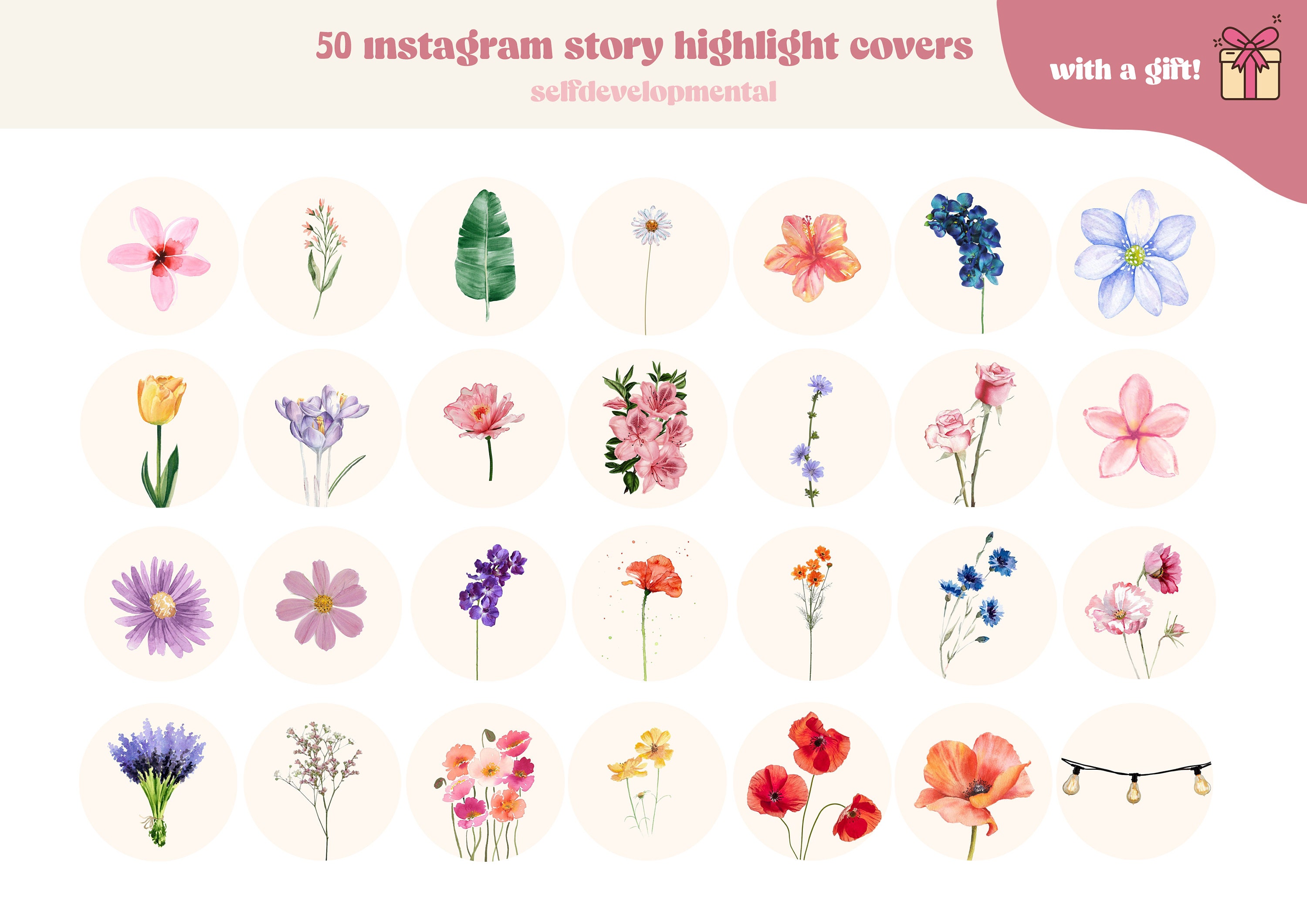 Copertine in evidenza di Instagram con bouquet di fiori: 50 icone botaniche (download digitale)