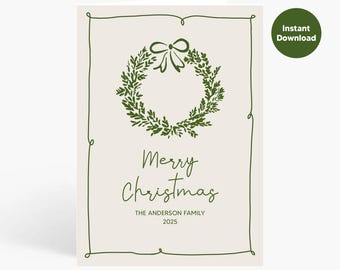 Personalized Christmas Card: Minimalist Family Wreath (Digital Download)