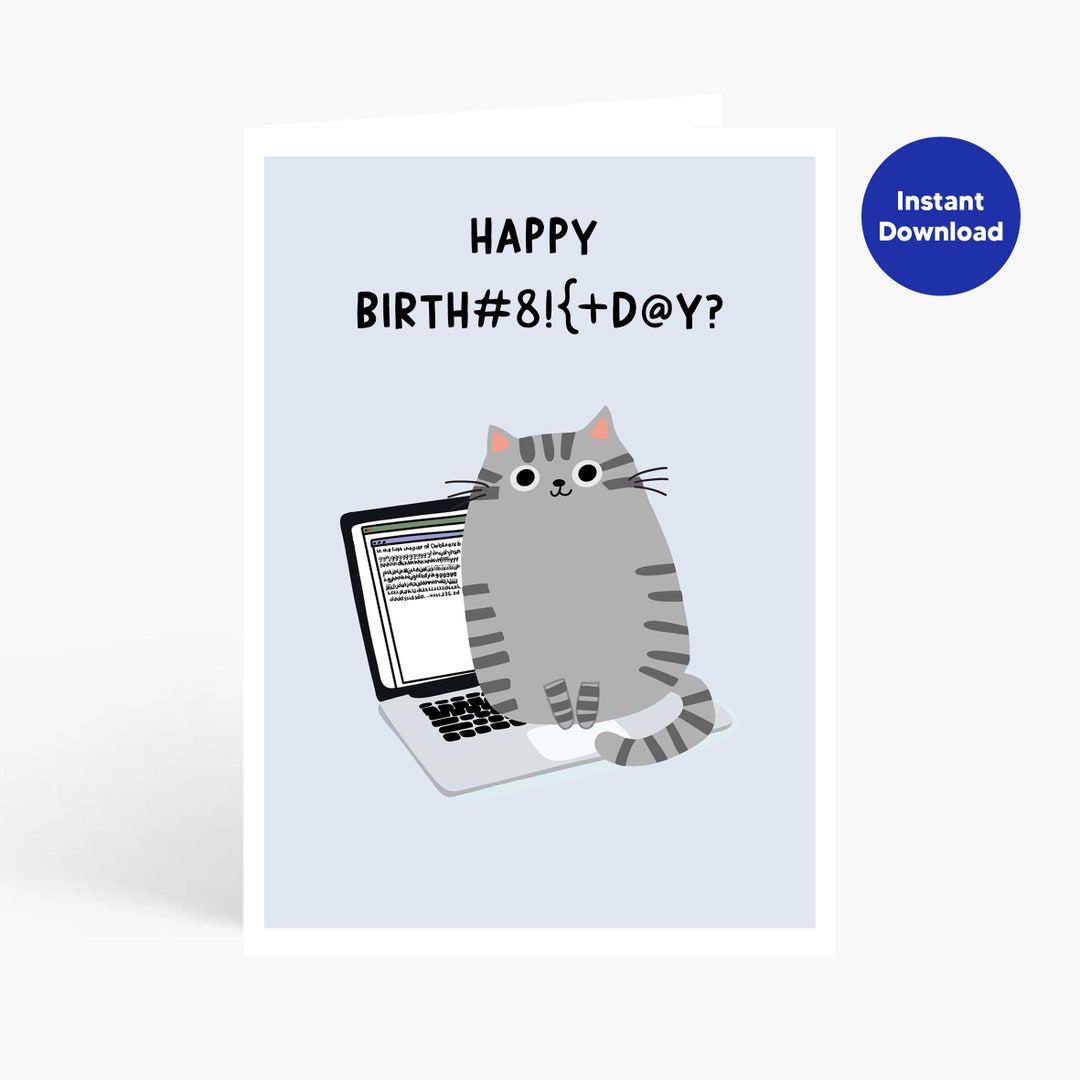 Funny Cat Birthday Card, Birthday Printable Card, Funny Cat Printable ...