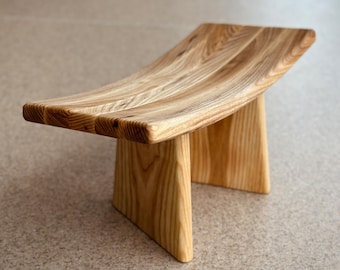 Handmade Oak Meditation Bench, Ergonomic Seiza Stool