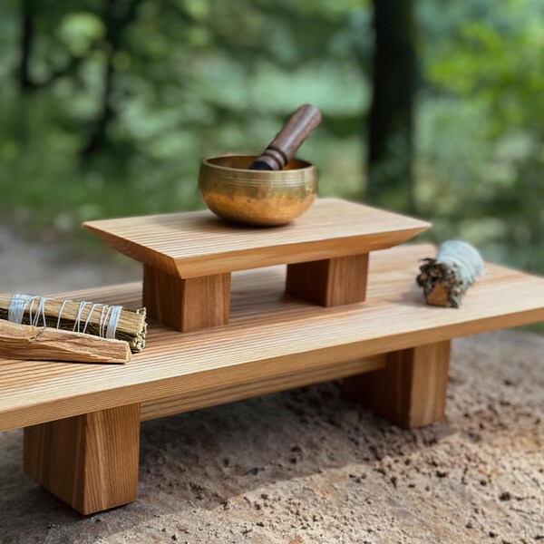 Yoga Studio Decor, Eco Yoga Meditation altar, Sustainable wood, Japanese Stacking Meditation, Zen Prayer Puja Table, Buddhist Shrine