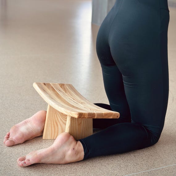 Ergonomic Meditation Bench, Low Seat Prayer Stool, Wooden