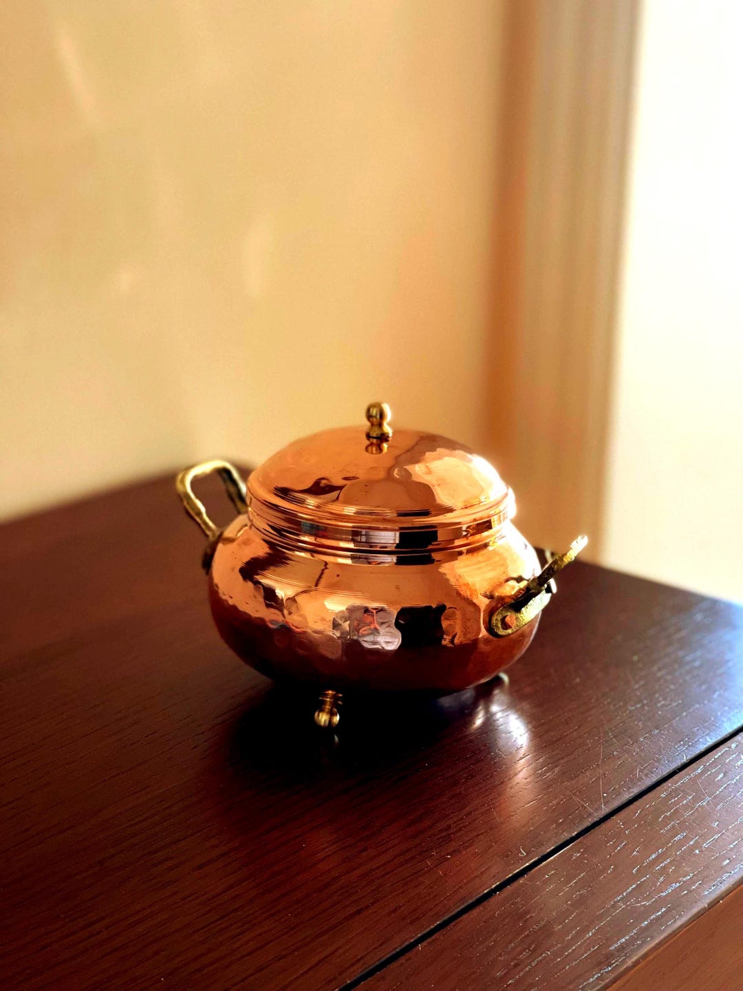 Generic Copper Sugar Bowl With Lid And Metal Spoon, Copper Salt Storage Jar, Copper Seasoning Container For Home And Kitchen, Anatolian