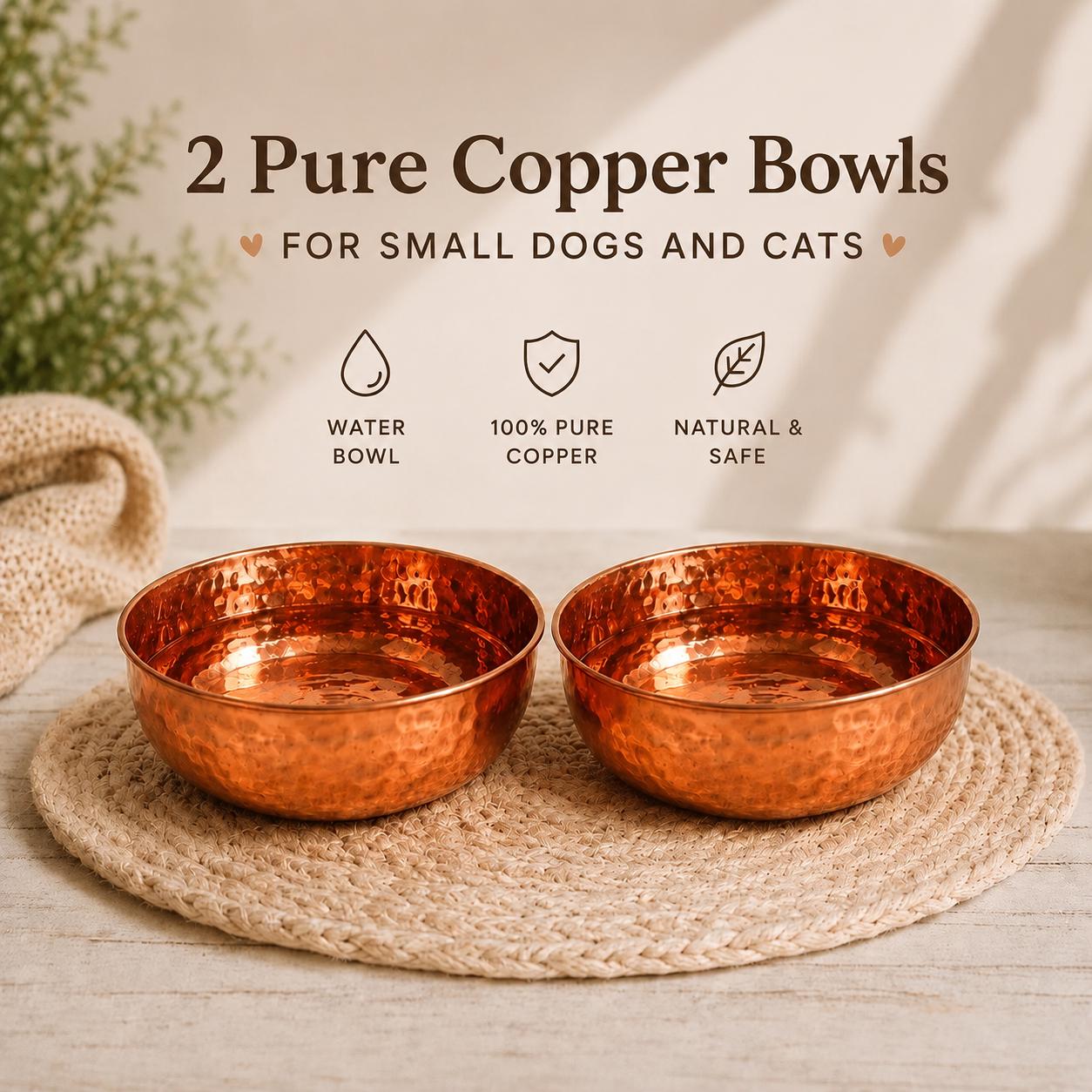 COPPER100  WARE 銅製ボウル Set of 2 Personalized Hand Hammered Cat Small Dog Water Dish|solid