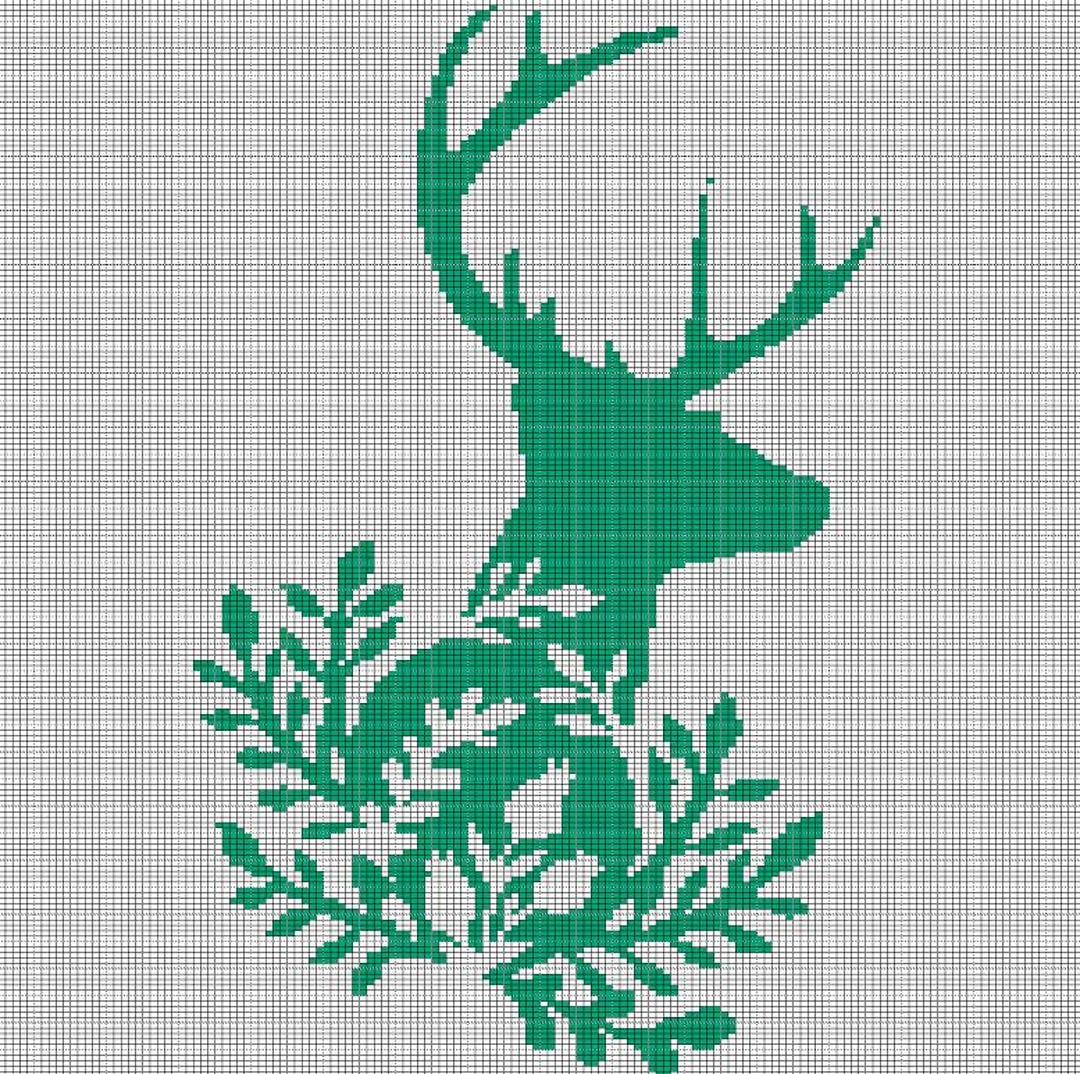 Deer Pattern Graph Deer Head Green Crochet Afghan Pattern Graph - Etsy
