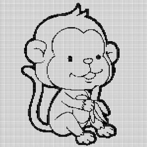 Könnte beinhalten: Eine Schwarzweiß-Zeichnung eines sitzenden Cartoon-Affen, der eine Banane hält.