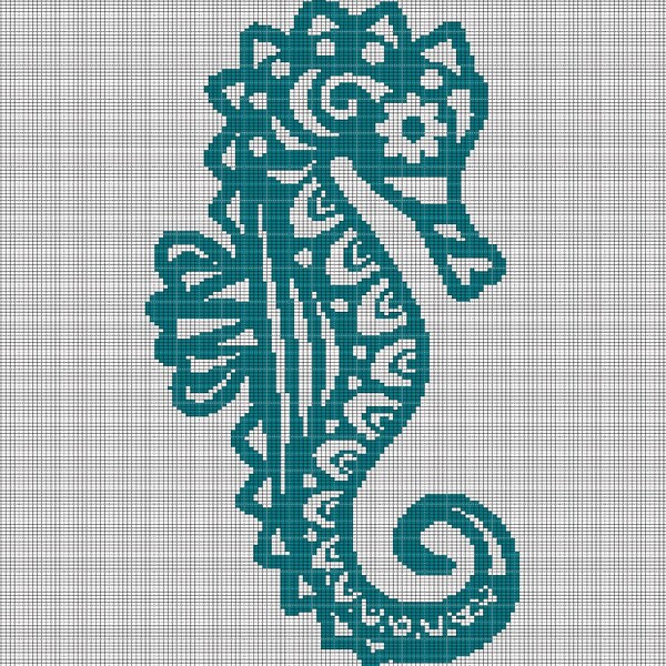 Wzór na szydełkowy koc afgański z motywem konika morskiego