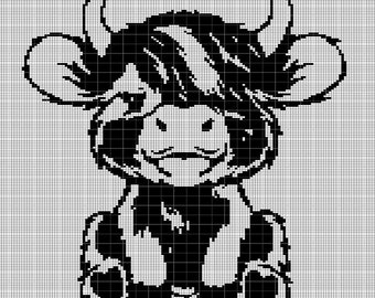 Schema grafico per coperta afgana all&#39;uncinetto con mucca Little Highland