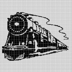 Puede incluir: Ilustración en blanco y negro de un tren de vapor vintage. El tren se representa de perfil, con detalles como la chimenea, las ruedas y los vagones. El diseño evoca la época clásica del ferrocarril.