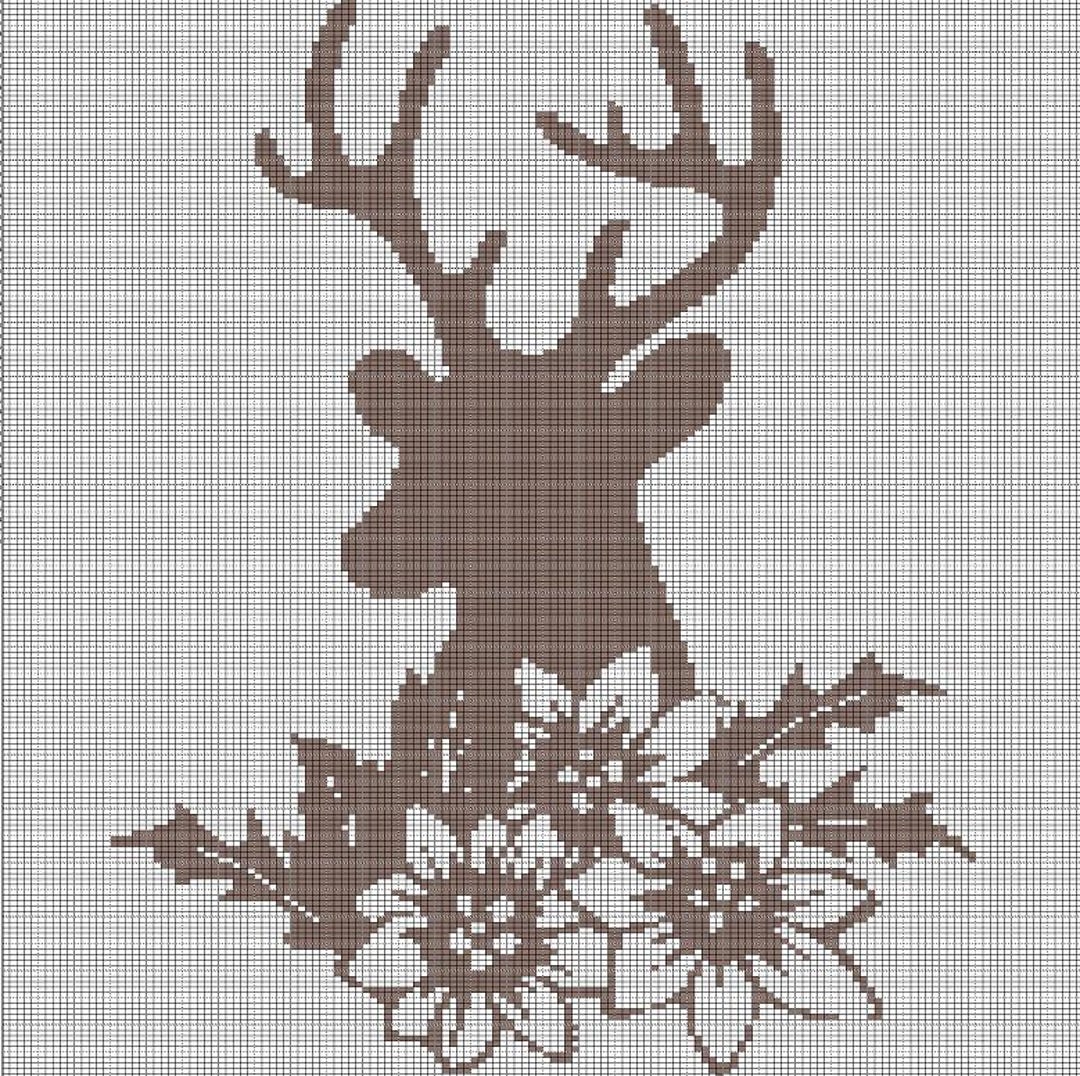 Deer Pattern Graph Deer With Flowers 2 Crochet Afghan Pattern Graph - Etsy