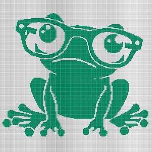 May include: A green frog wearing large, round glasses. The frog is sitting on its hind legs with its front legs extended.