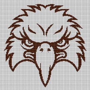 May include: A detailed brown graphic of an eagle's head, rendered in a pixelated style. The eagle's piercing eyes and sharp beak are prominent, set against a grid background. The design is suitable for various applications.