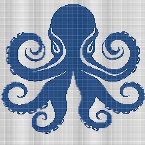 May include: A blue octopus design on a white grid background. The octopus is a stylized illustration with eight curling tentacles and a rounded head. The design is suitable for nautical or ocean-themed products.