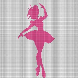Peut inclure: Silhouette rose d'une ballerine dans une pose gracieuse, un bras levé et l'autre tendu. La danseuse porte un tutu et des pointes. Le fond est un motif quadrillé.